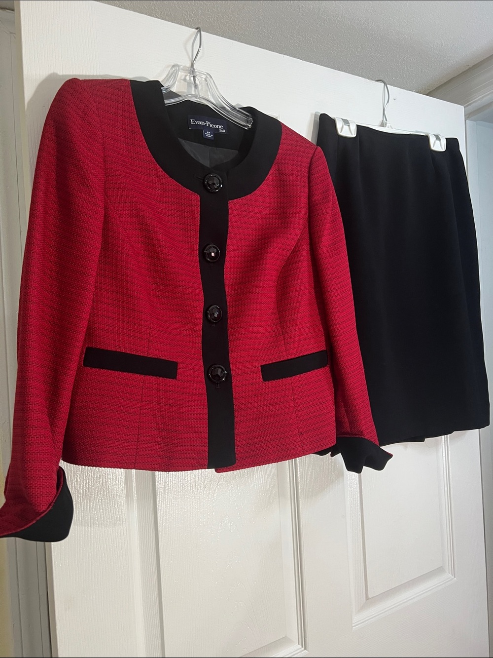 Evan Picone Red and Black Women's Two-Piece Blazer Set
